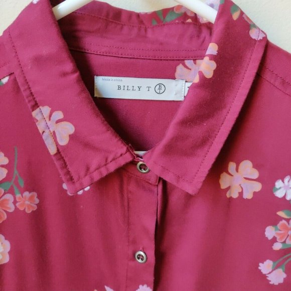 NWT BILLY T Tunic Top Lyocell Raspberry Floral Long Sleeves M - Picture 2 of 8